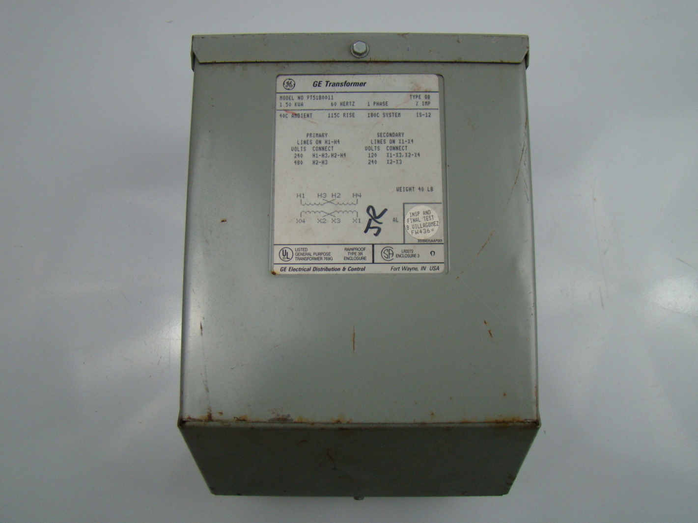 GE 1.5KVA Transformer 240/480x120/240v SINGLE PHASE