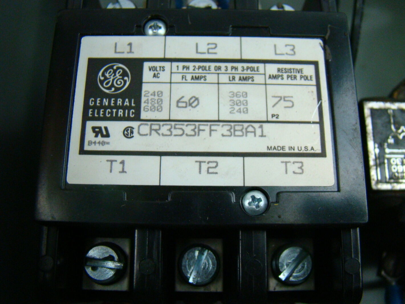 GE 60 Amp 3 Pole Motor Control Contactor CR353FF3BA1 eBay