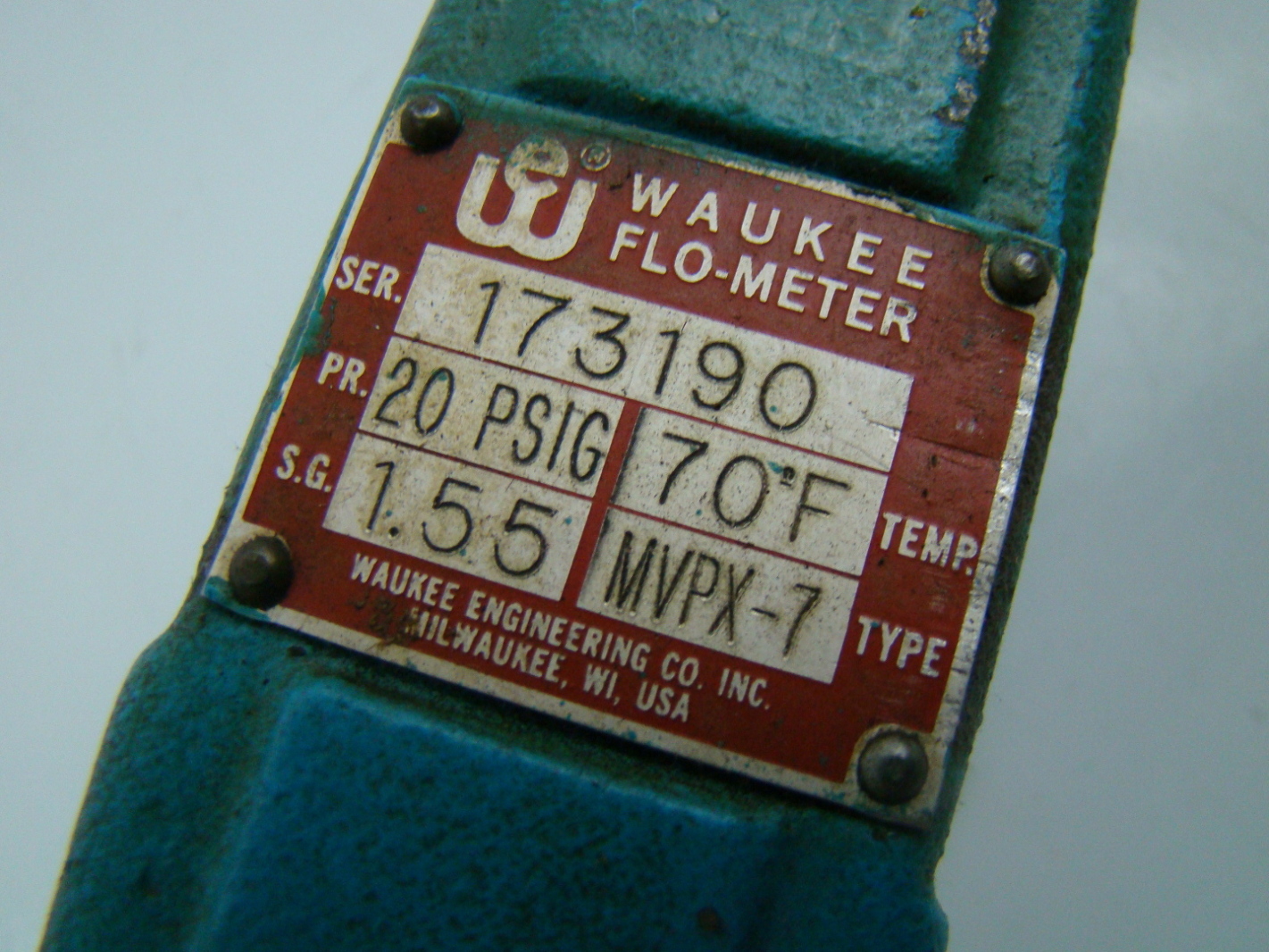 Waukee Flow Meter 20PSIG Type MVPX7