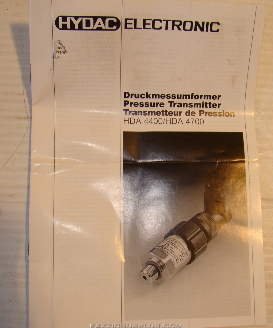 Hydac Electronic Pressure Transmitter HDA 4700 eBay