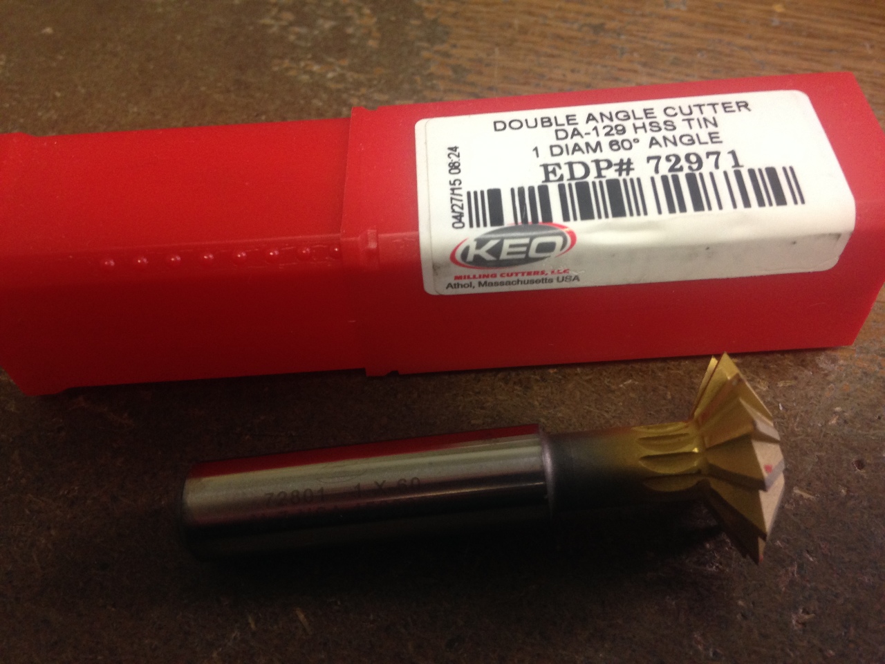 1" 60 DEGREE INCLUDED ANGLE HIGH SPEED STEEL TiN DOUBLE ANGLE CUTTER