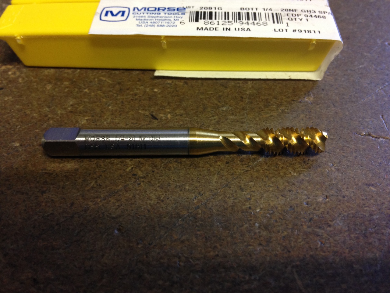 1//2/"-28 GH3 HIGH SPEED STEEL 4 FLUTE BOTTOM TAP MADE IN USA