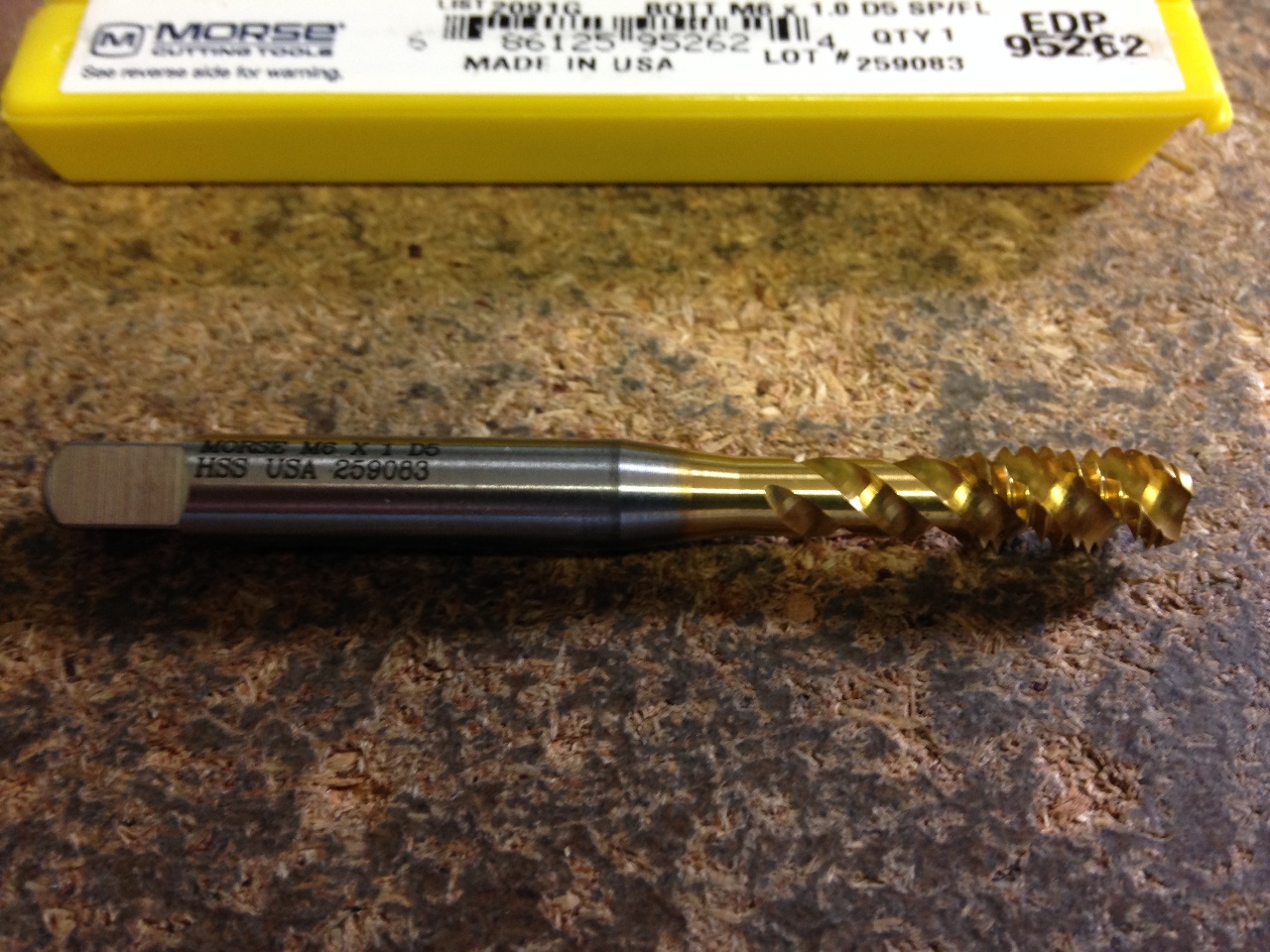 M6 X 1 D5 HIGH SPEED STEEL TiN COATED SPIRAL FLUTE BOTTOM TAP North