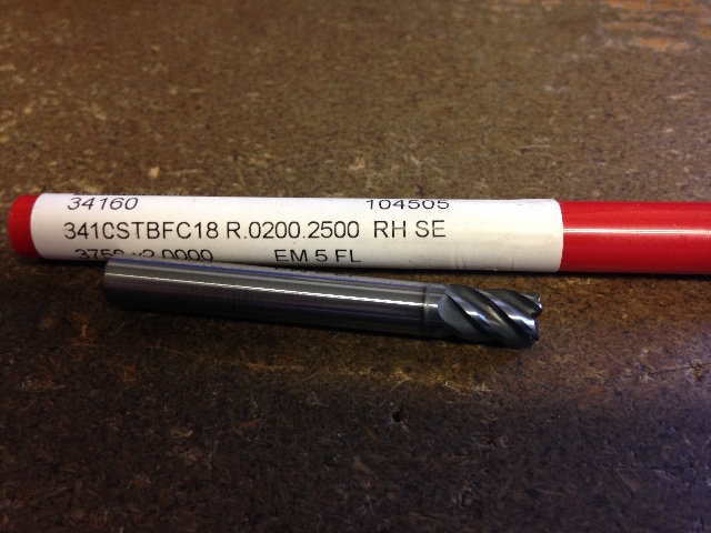 1/4" 5 FLUTE VARIABLE HELIX STUB LENGTH TiAlN .020"cr CARBIDE END MILL