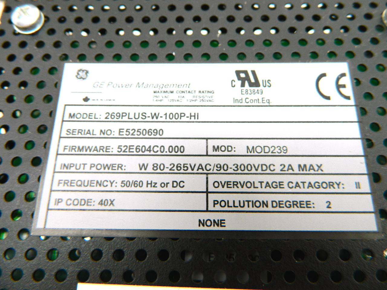 GE Multilin 269 Plus Motor Management Relay 269PLUSW100PHI Software