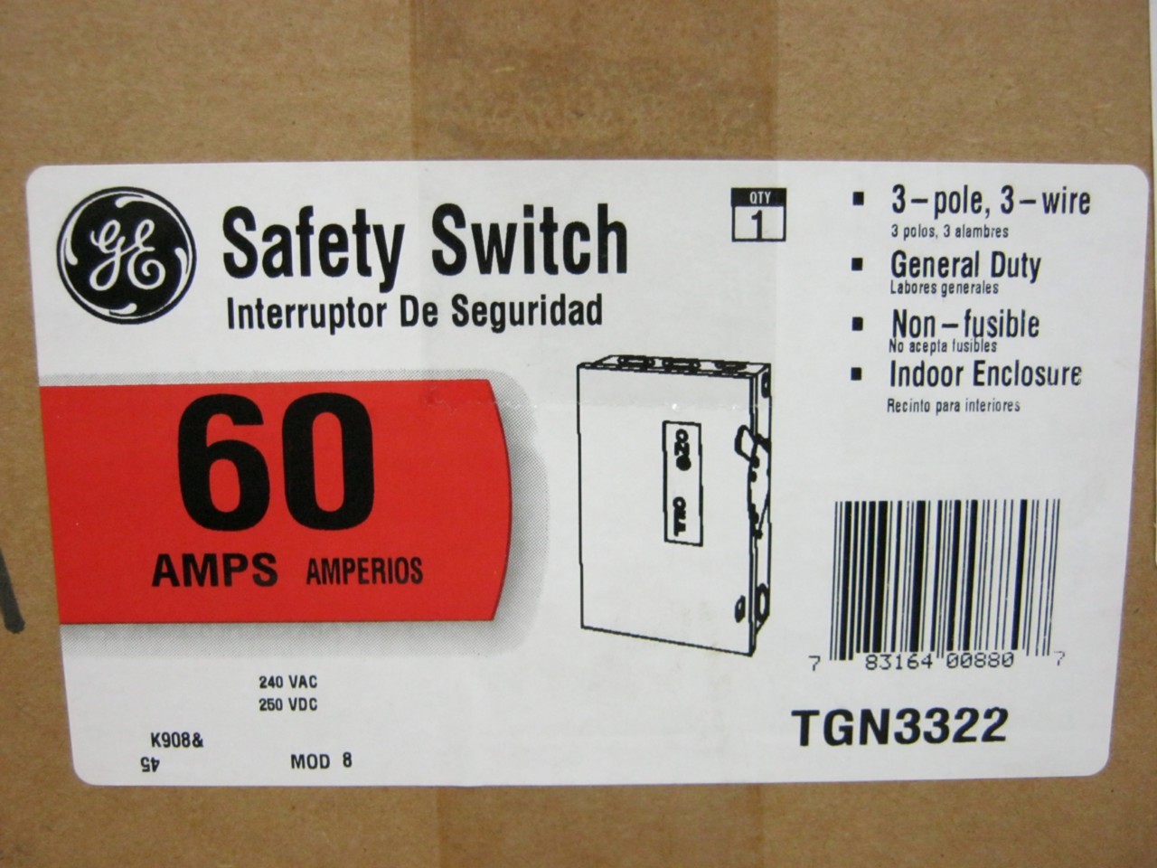 GE TGN3322 60 Amp General Duty Safety Switch 240 VAC 3 Pole 3 Wire