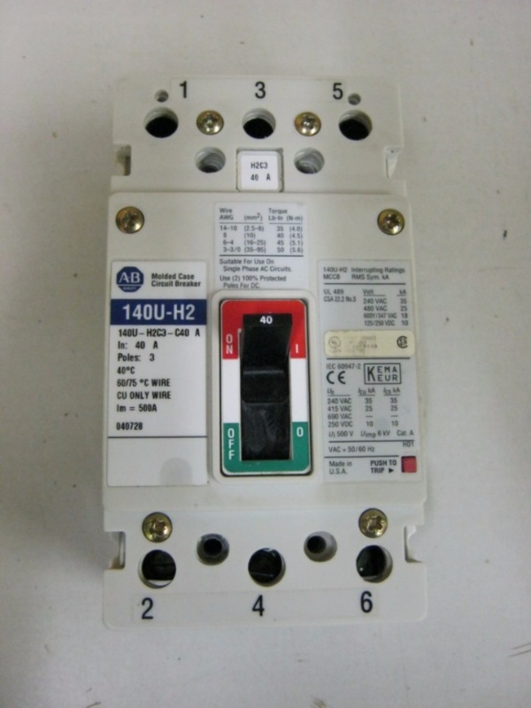 Allen Bradley 140U-H2C3-C40 A 40 Amp Circuit Breaker 3 Pole 600 VAC 50/