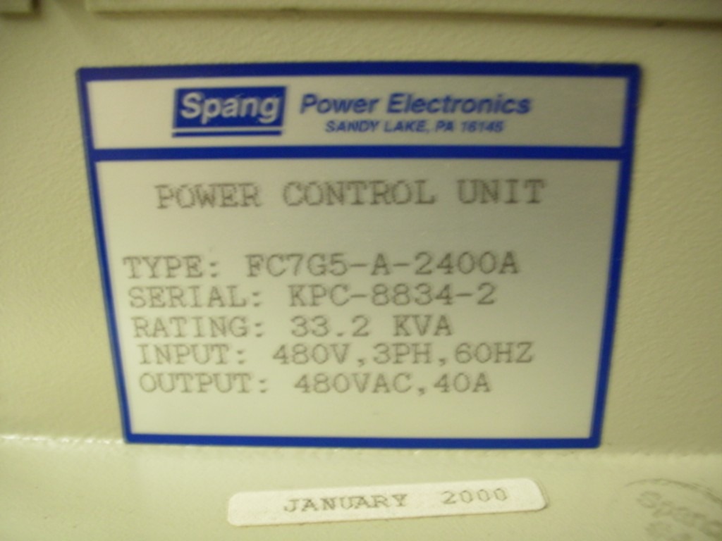 Spang Power Control Unit FC7G5A2400A 480V 33.2KVA Daves Industrial Surplus LLC