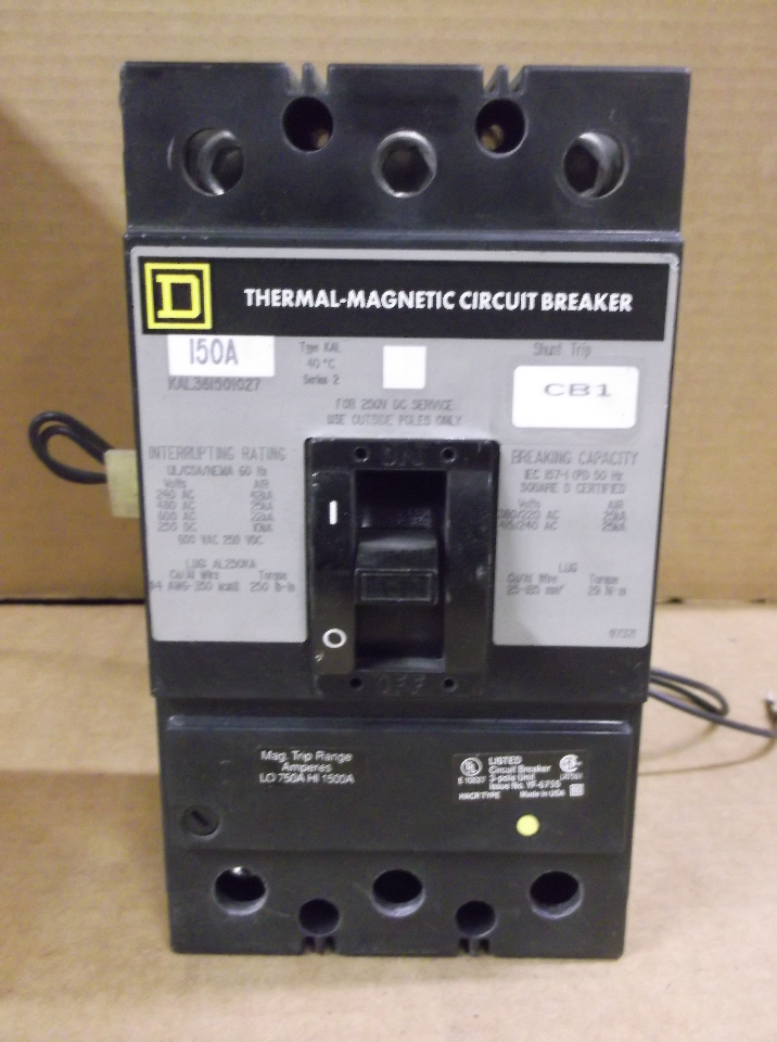SQUARE D CIRCUIT BREAKER CATKAL361501027 W/SHUNT 150A/600V/3POLE