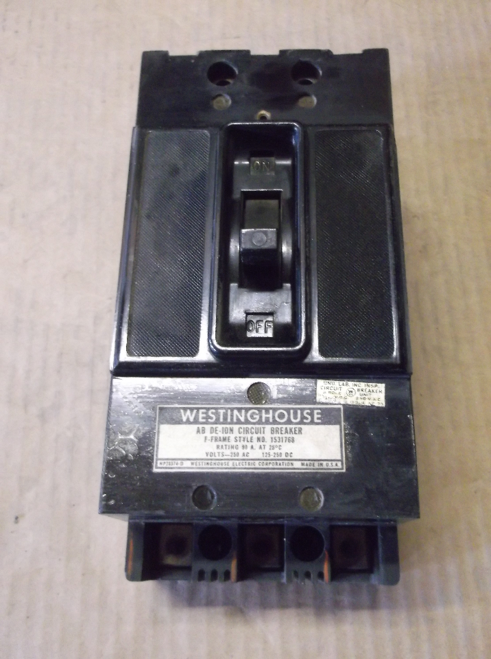WESTINGHOUSE 90 AMP 3 POLE AB DEION CURRENT LIMITING CIRCUIT BREAKER F