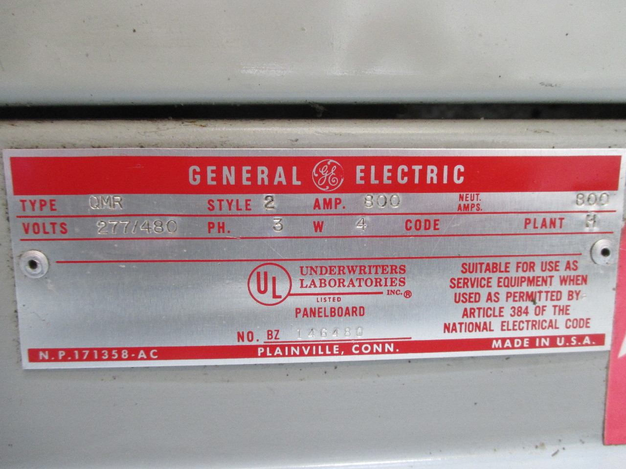 GE General Electric QMR Panelboard 800 Amp 277/480 Volt eBay