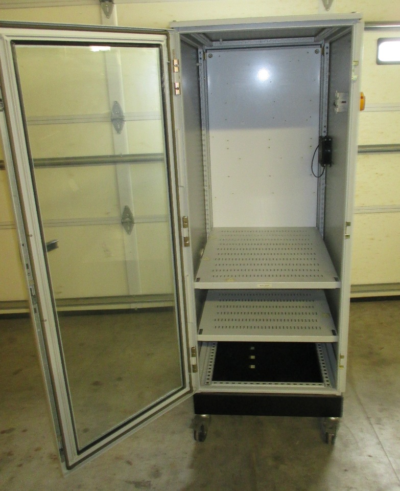 Hoffman Schroff enclosure with steel framed glass door, 2 shelves and