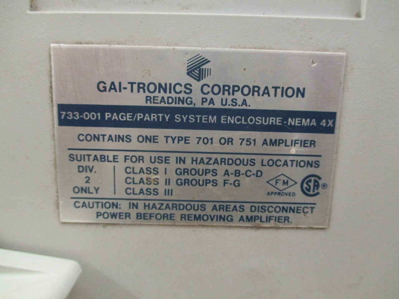 Gaitronics 733001 Weatherproof Amplifier enclosure Daves Industrial
