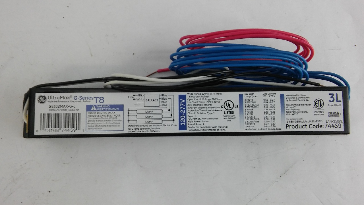GE LIGHTING GE332MAX-G-L Electronic Ballast,T8 Lamps,120 ... 277 lighting ballast wiring 