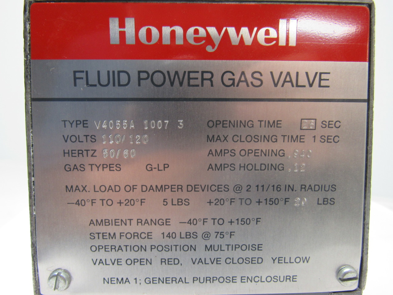 Honeywell V4055A 1007 3 Fluid Power Gas Valve 120V 60Hz Bullseye
