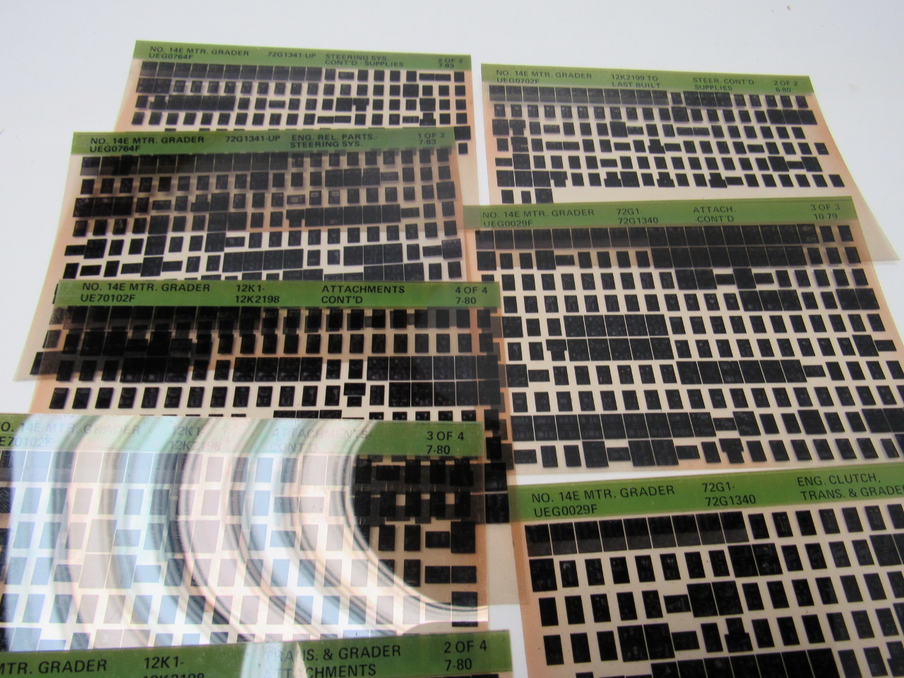 Cat Caterpillar No.14E Motor Grader Vintage Microfiche Catalog 11 Cards