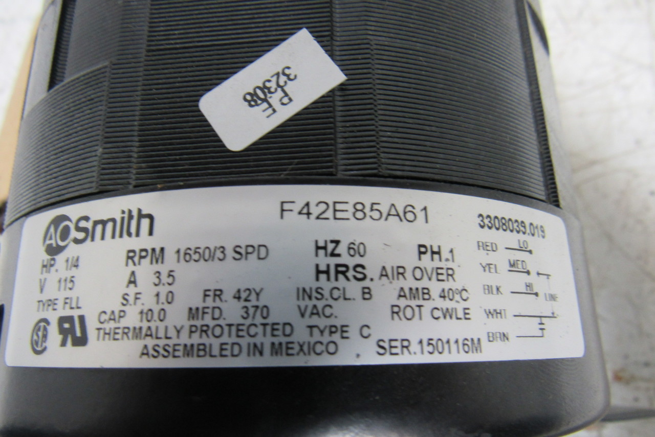 AO Smith F42E85A61 Electric Motor 1/4 HP 1PH 1650RPM 3 Speed 115V HVAC