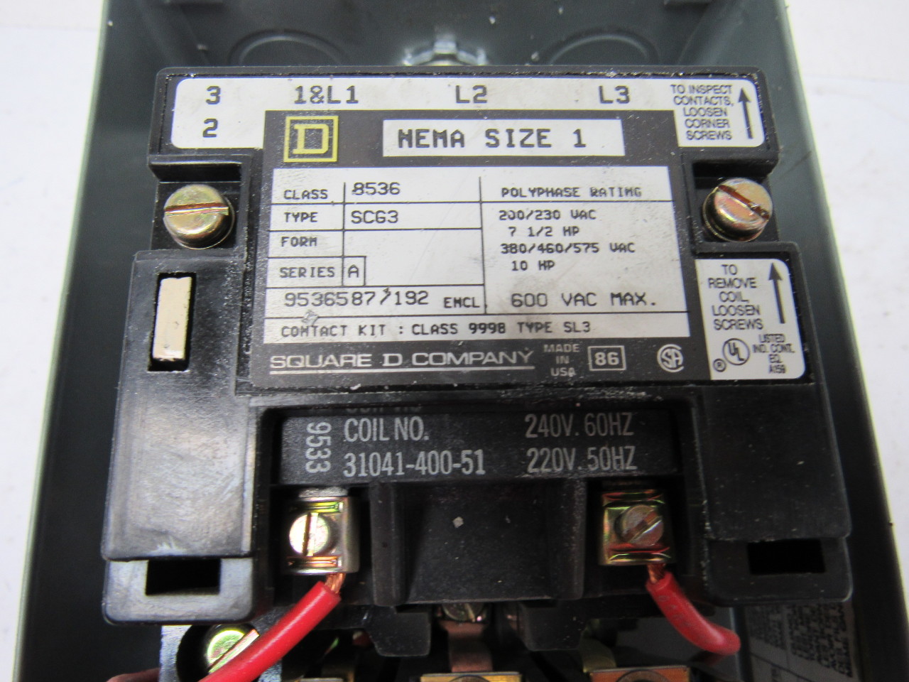 Square D 8536scg3 Motor Starter 240v Nema Size 1 W 30072