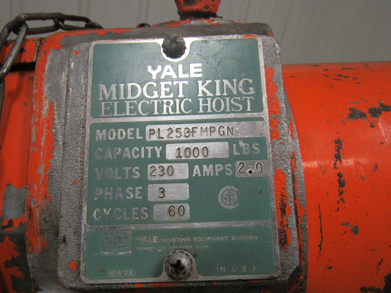 Yale PL253FMPGN Midget King Electric Chain Hoist 1000LB eBay