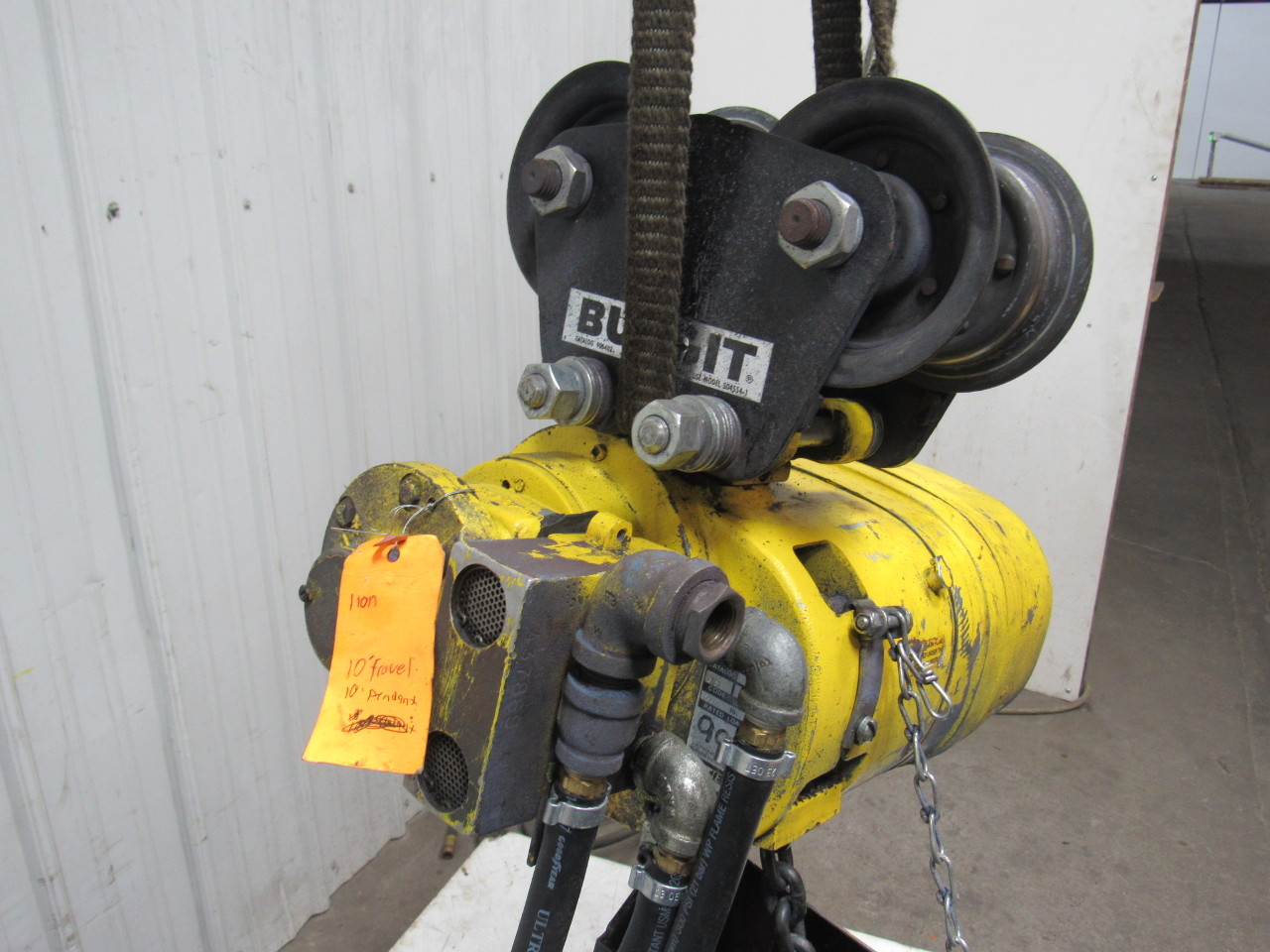 BUDGIT BAH0113 1 Ton Air Hoist 2000 Lb. 10' Lift 10' Pendant W/ Beam