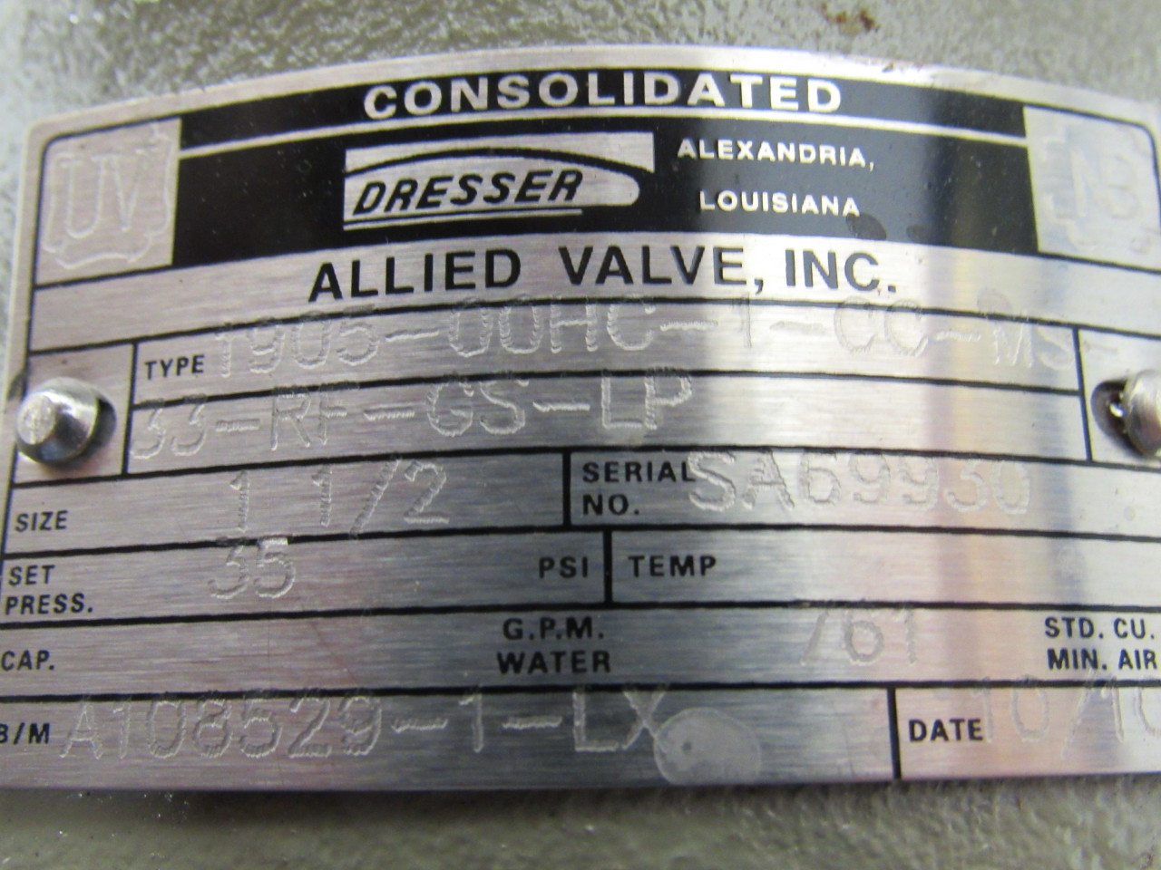 Consolidated Dresser 1905 00hc 1 Cc Ms 33 Rf Gs Lp Pressure Relief Consolidated Dresser 1905 00hc 1 Cc Ms 33 Rf