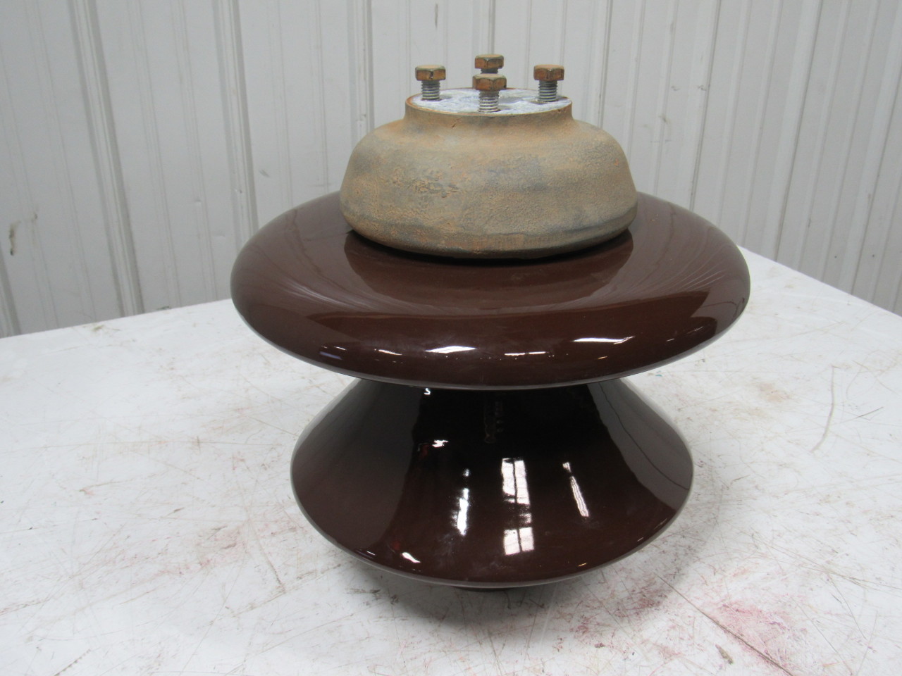 V1284 Large Antique Vintage 15" Ceramic Brown Electric Insulator Power