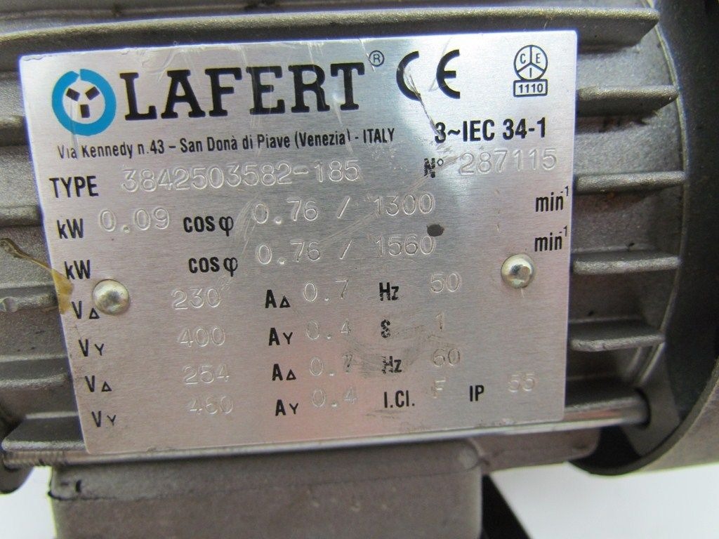 Lafert 3842503582185 1560 rpm 254/460Volt 3ph Motor IEC 341 600341