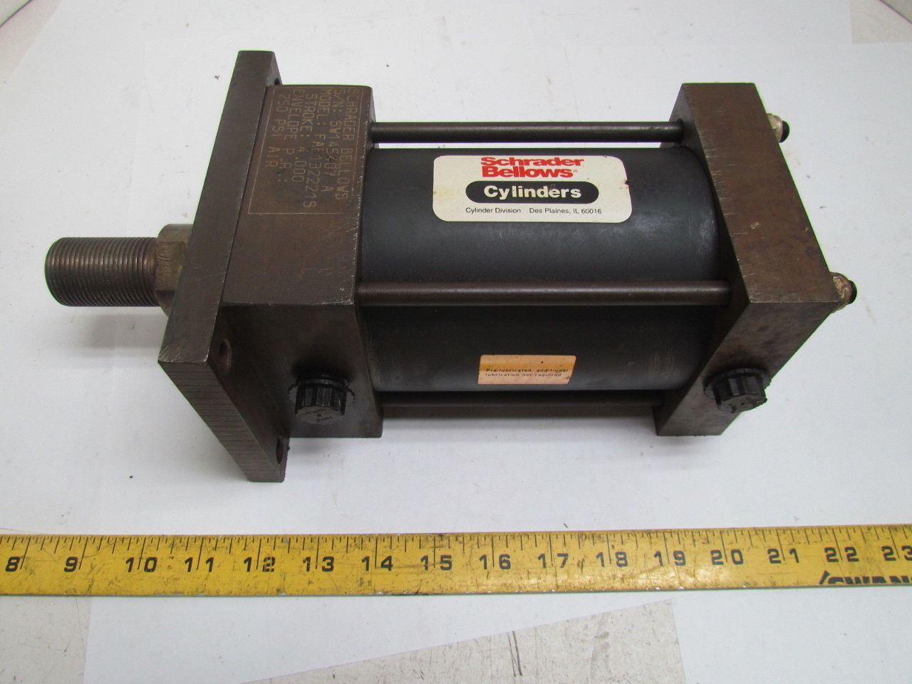 Schrader Bellows Pneumatic Air Cylinder 4" Bore 4" Stroke NFPA NC9 Ser