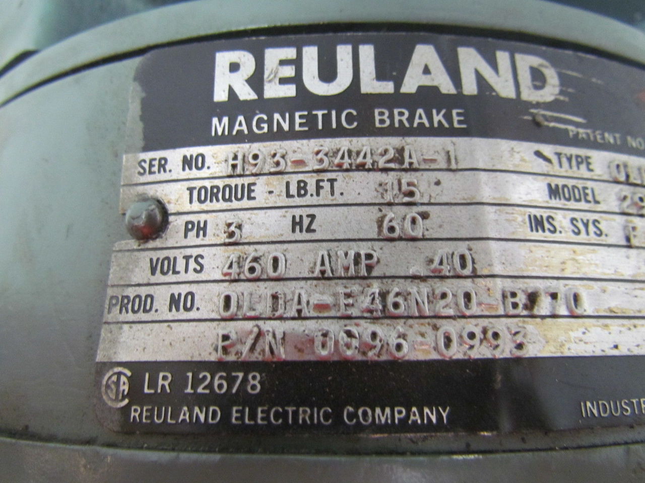 Reuland 3 HP 3 PH 1800 RPM 230/460V TEFC Electric Motor w/OLDA