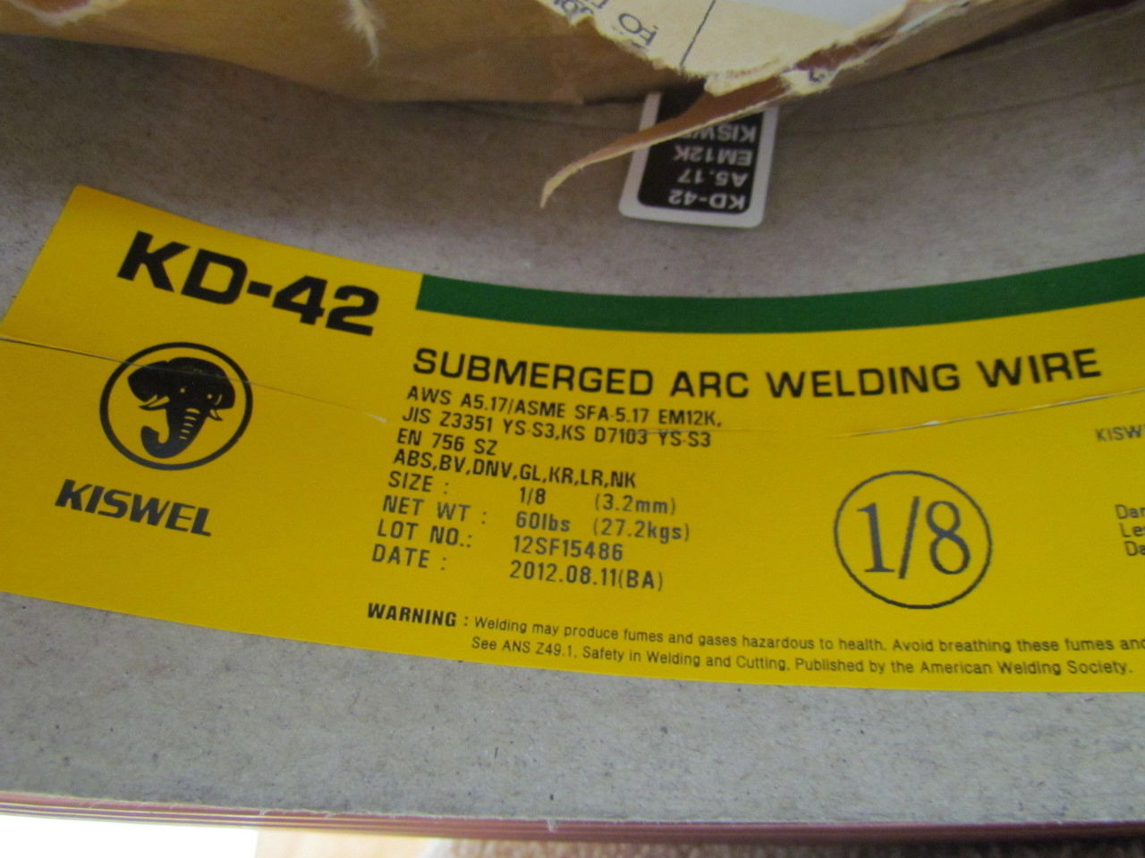 Kiswell KD42 Submerged Arc MIG Welding Wire 1/8" 60Lb AWS A5.17 EM12K