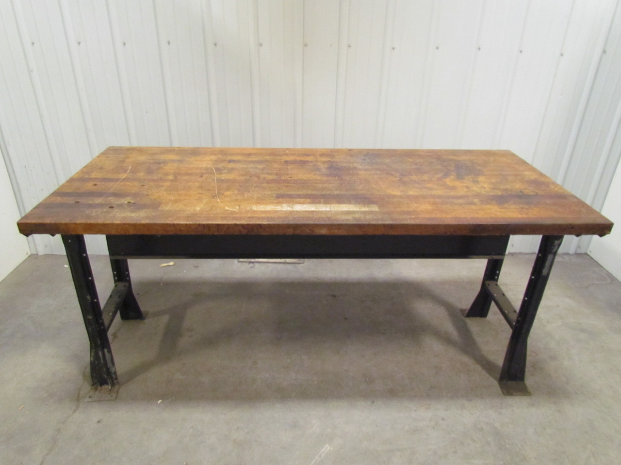 Butcher Block Workbench Table Bolted Steel Frame 72x30x30" Vintage