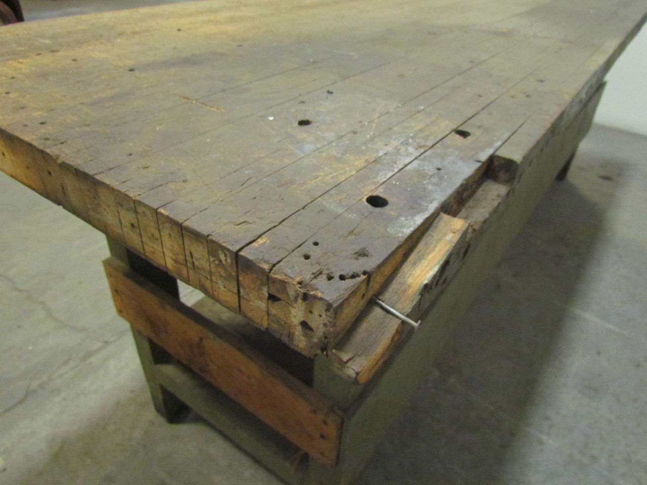 Vintage Industrial Butcher Block Workbench Table wooden Frame 96x28x33"