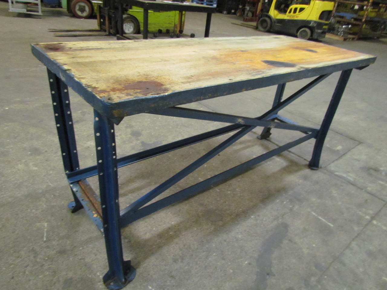 Vintage Industrial Butcher Block Workbench Table Blue Welded Steel