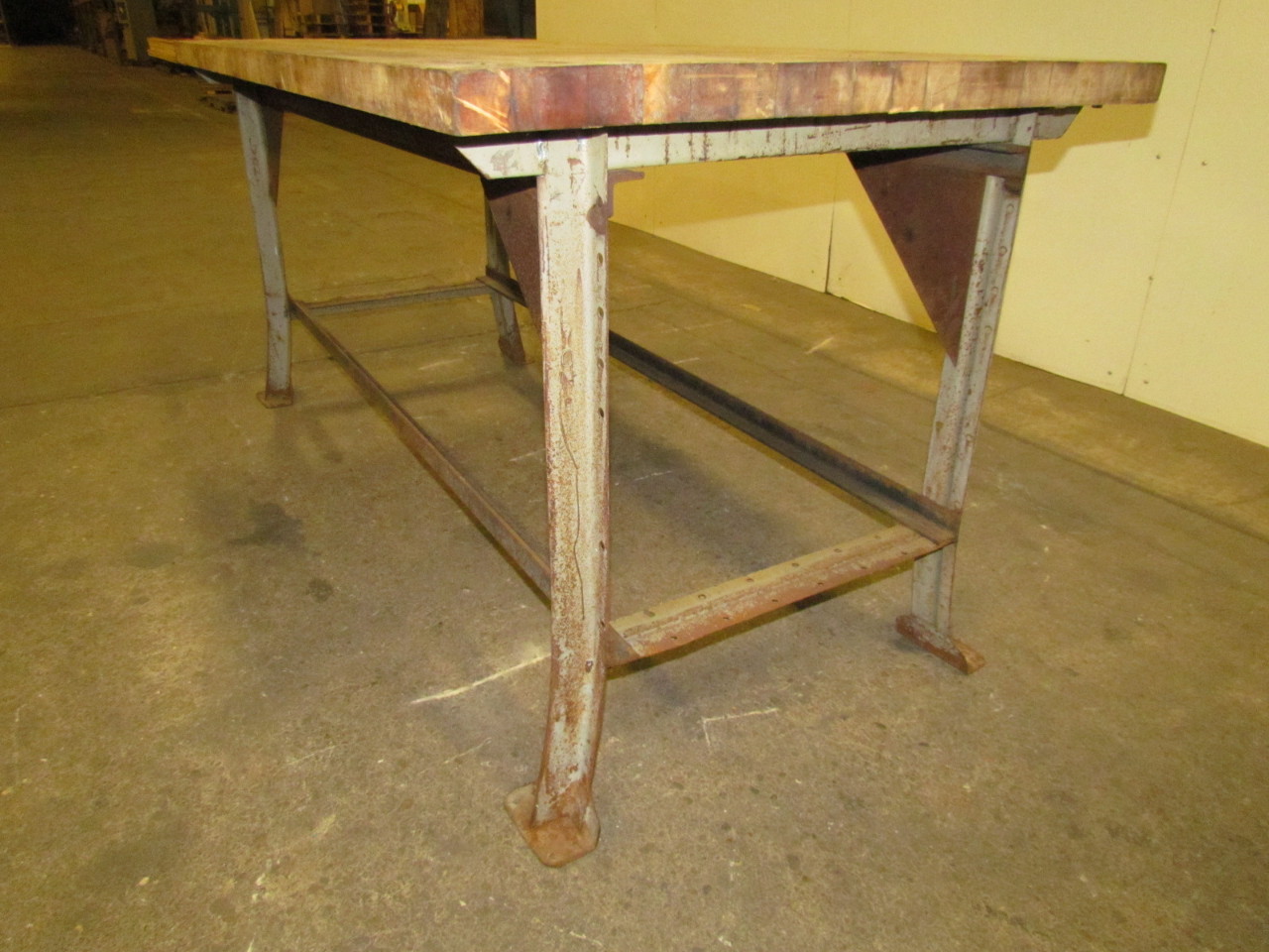Vintage Industrial Butcher Block Workbench Table Welded Steel Frame