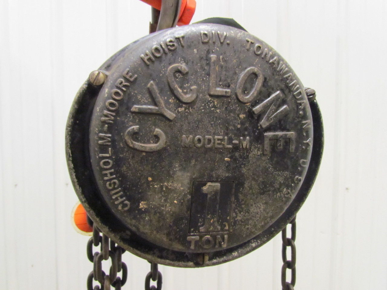 CM Cyclone Model M 1 Ton Manual Chain Fall Hoist 24' Lift 2000 lb