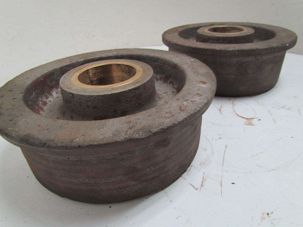 2 Iron Rail Style Flanged Track Wheels 9" Dia Flange 8" Dia Wheel 21/2