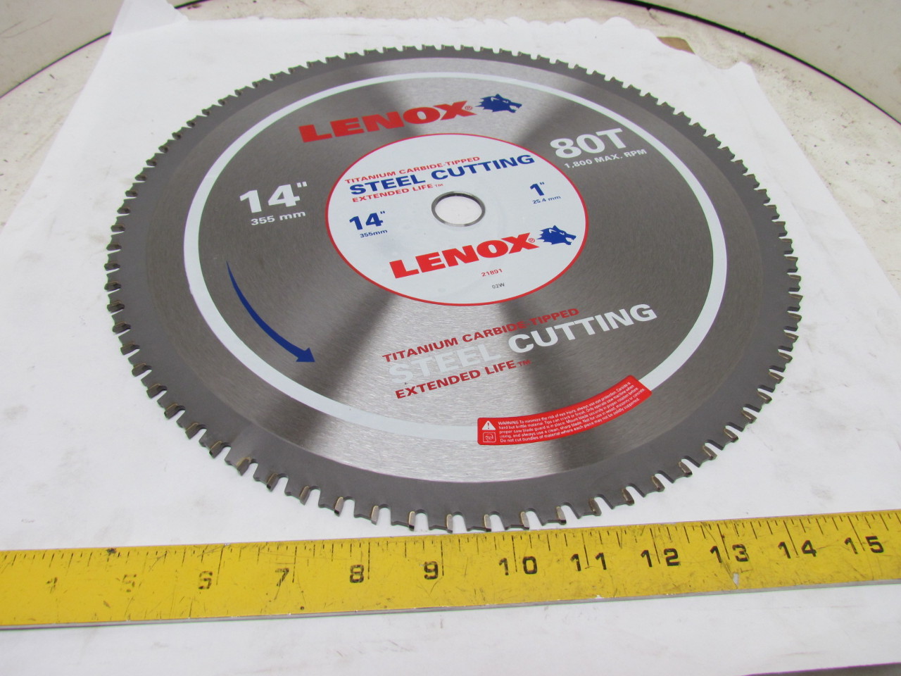 LENOX 21891 14" Titanium Tipped Carbide 1" Arbor 80T 1800rpm Circular