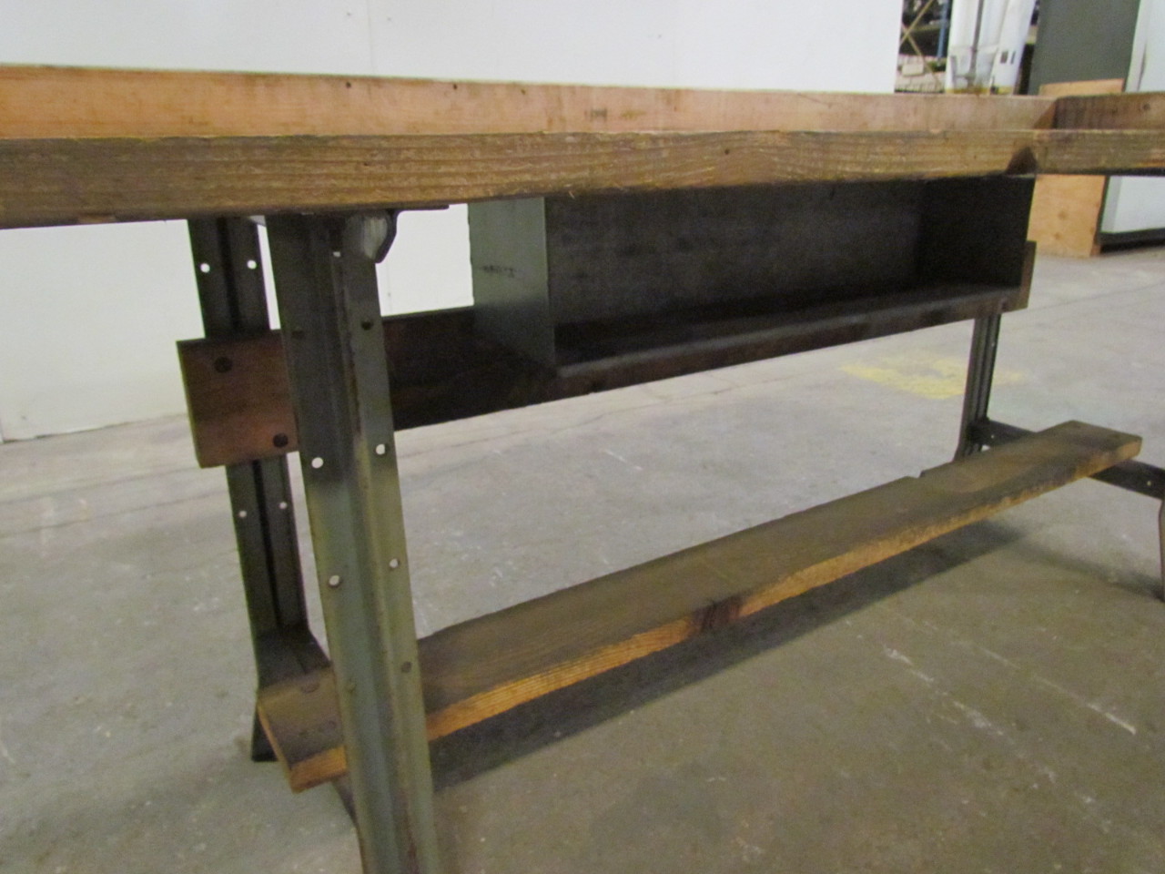 Vintage Industrial Steel Frame Workbench 2x10" Wooden Plank Top