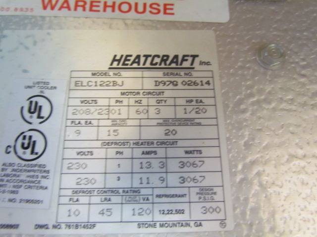 Heatcraft Elc122bj 1 60 Evaporator For Cooler Or