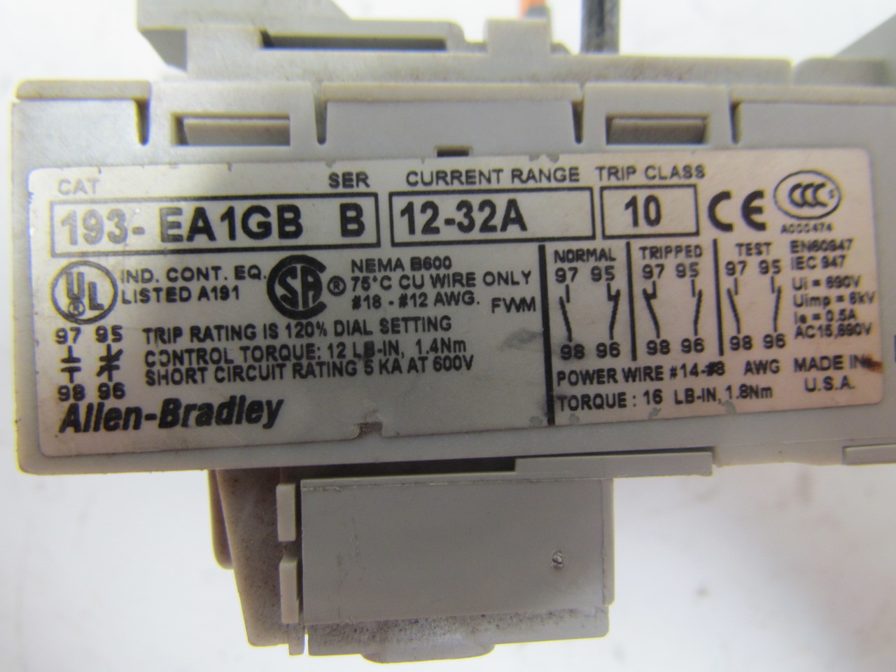 AllenBradley Catalog193EA1GB series B Solid State overload relay 12
