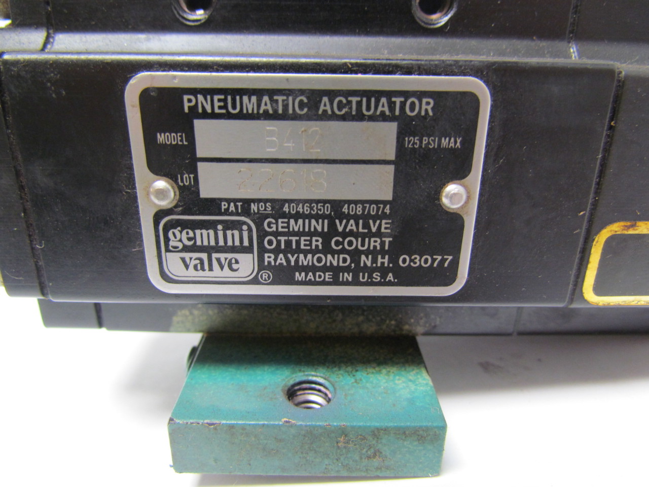 Gemini Valve B412 Pneumatic actuator only 125psi max