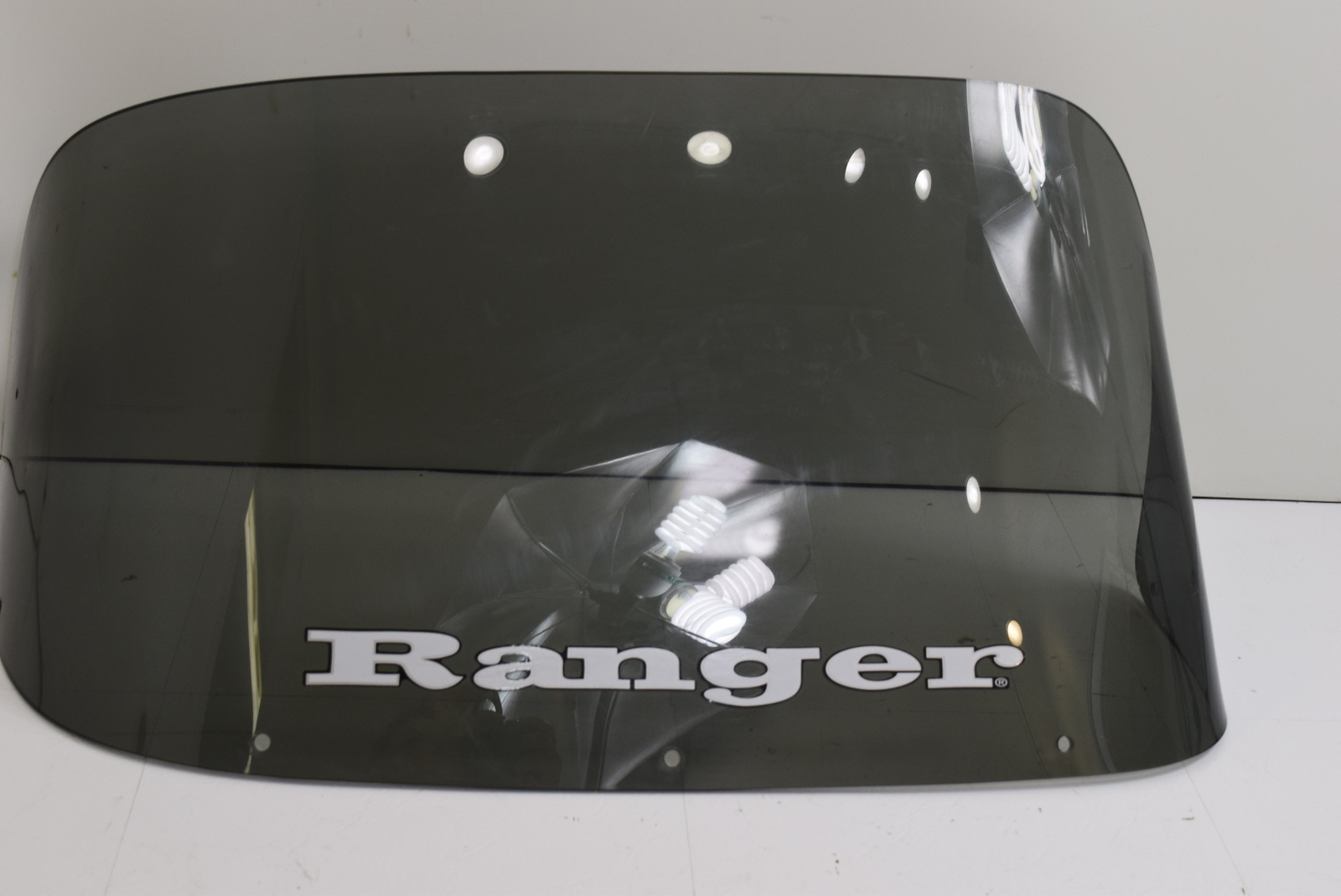 Used Ranger tinted plexiglass boat windshield 17" h x 32" w 45" arc