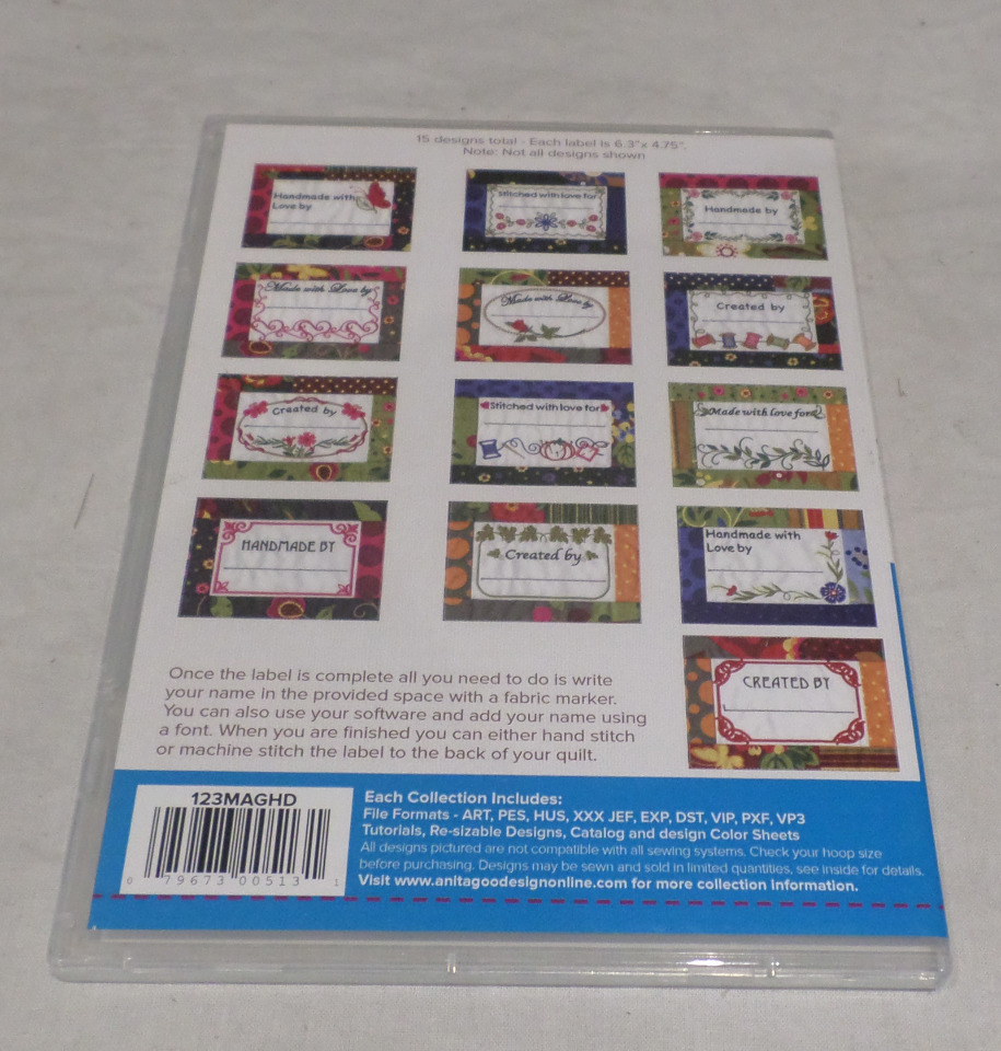 Anita Goodesign Embroidery Software Folded Fabric Quilt Labels Mini