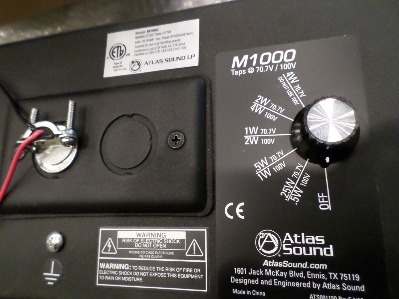 ATLAS SOUND M1000 8" DUAL CONE SOUND MASKING SPEAKER W/70.7V 4W