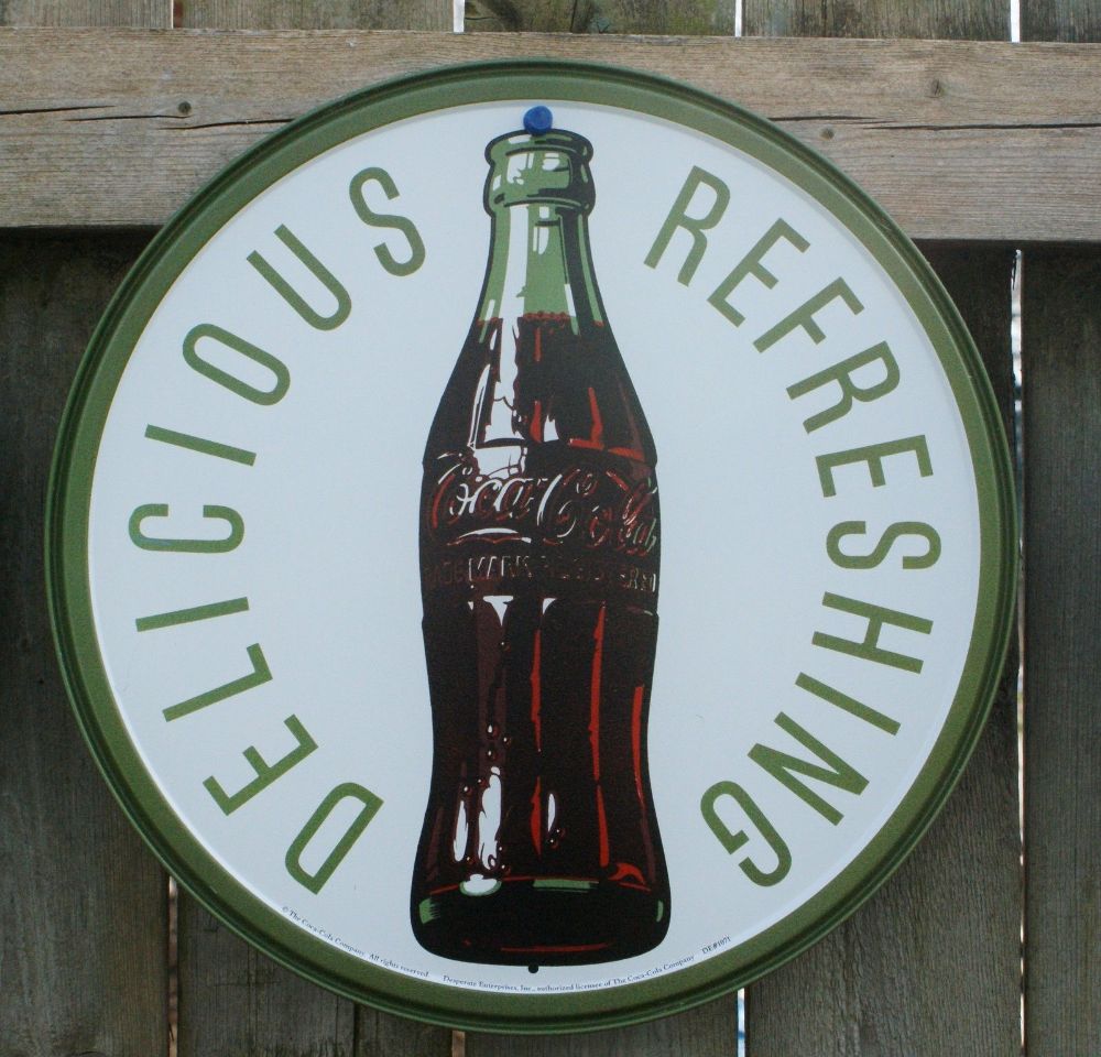 Coca Cola Tin Metal Round Sign Kitchen Coke Decor Soda Pop Bottle