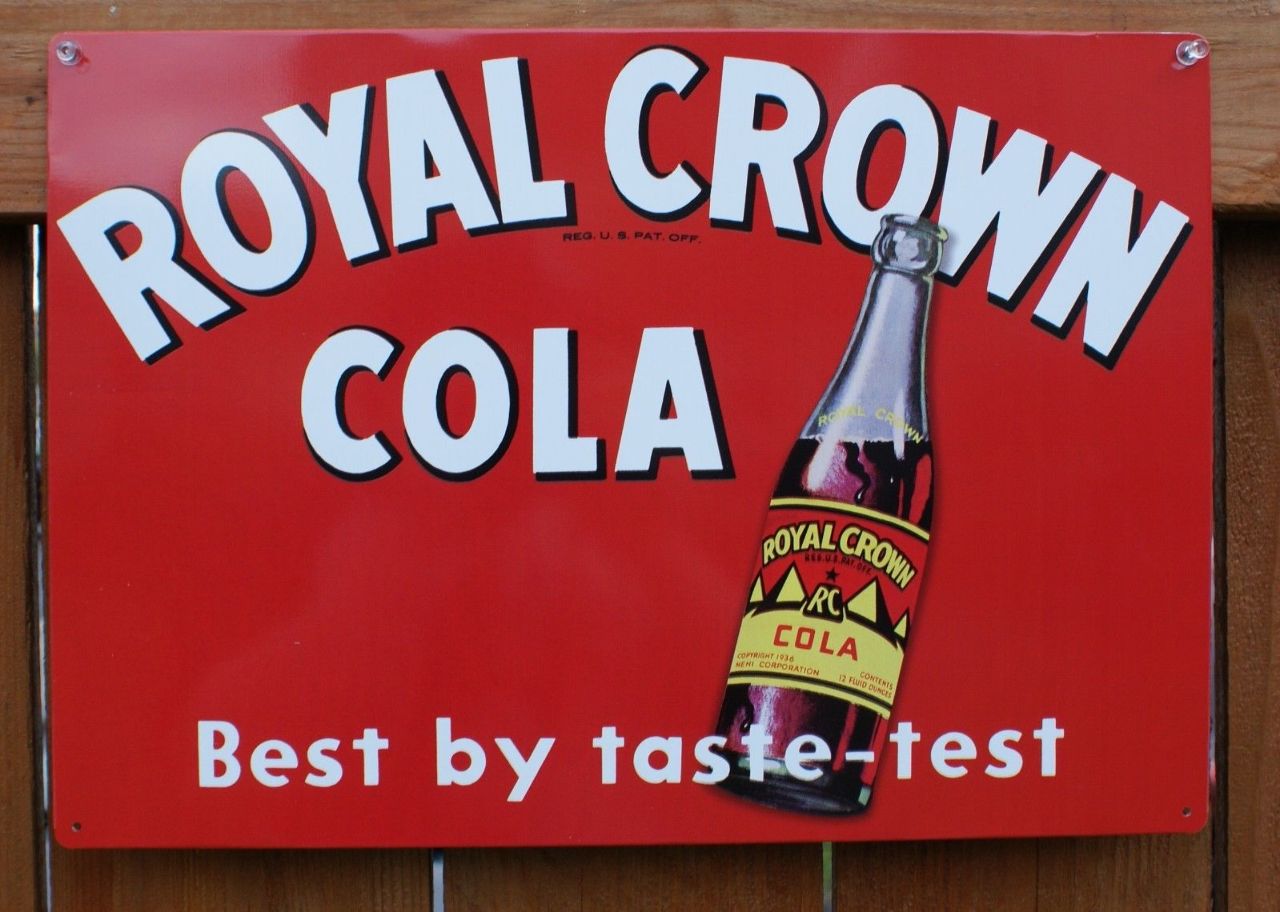 Royal Crown Cola Tin Sign Bottle Soda Pop Coke RC Cola Classic Ad Red