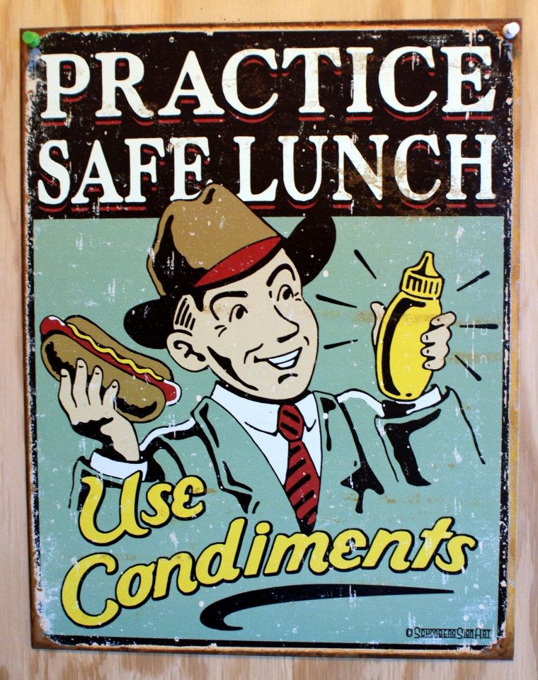 Practice Safe Lunch Condiment Funny Tin Metal Sign Poster Hot Dog