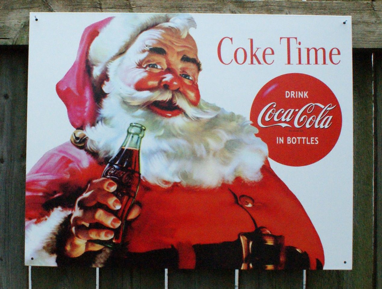 coca cola santa claus tin sign garage man cave business christmas nick nacks