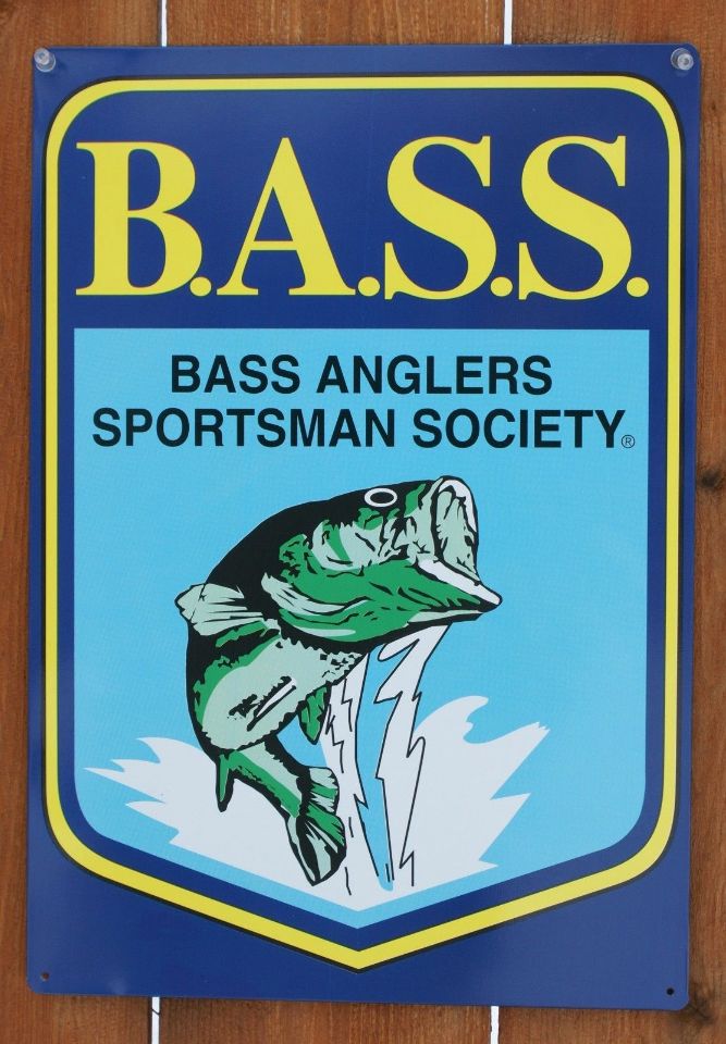 BASS Bass Anglers Sportsman Society Tin Metal Sign Fishing Rod Angler