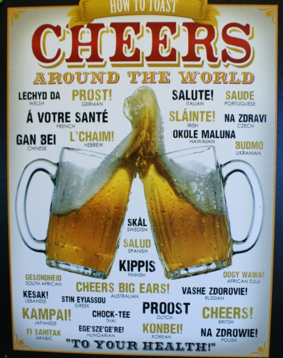 How to toast Cheers Around The World Tin Metal Sign Beer Alcohol Bar